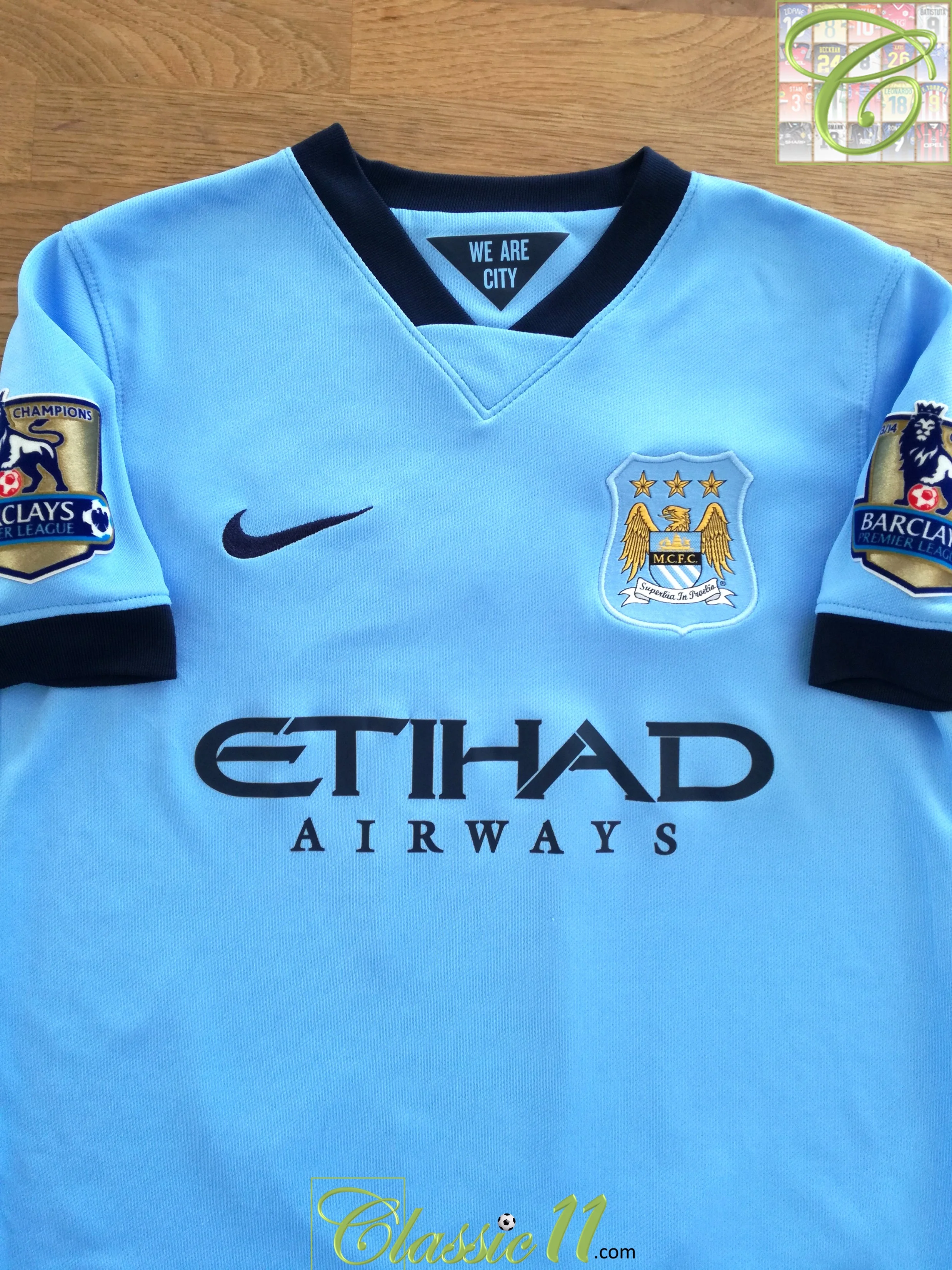 2014/15 Man City Home Premier League Football Shirt Kun Agüero #16 (Kids) - Image 2