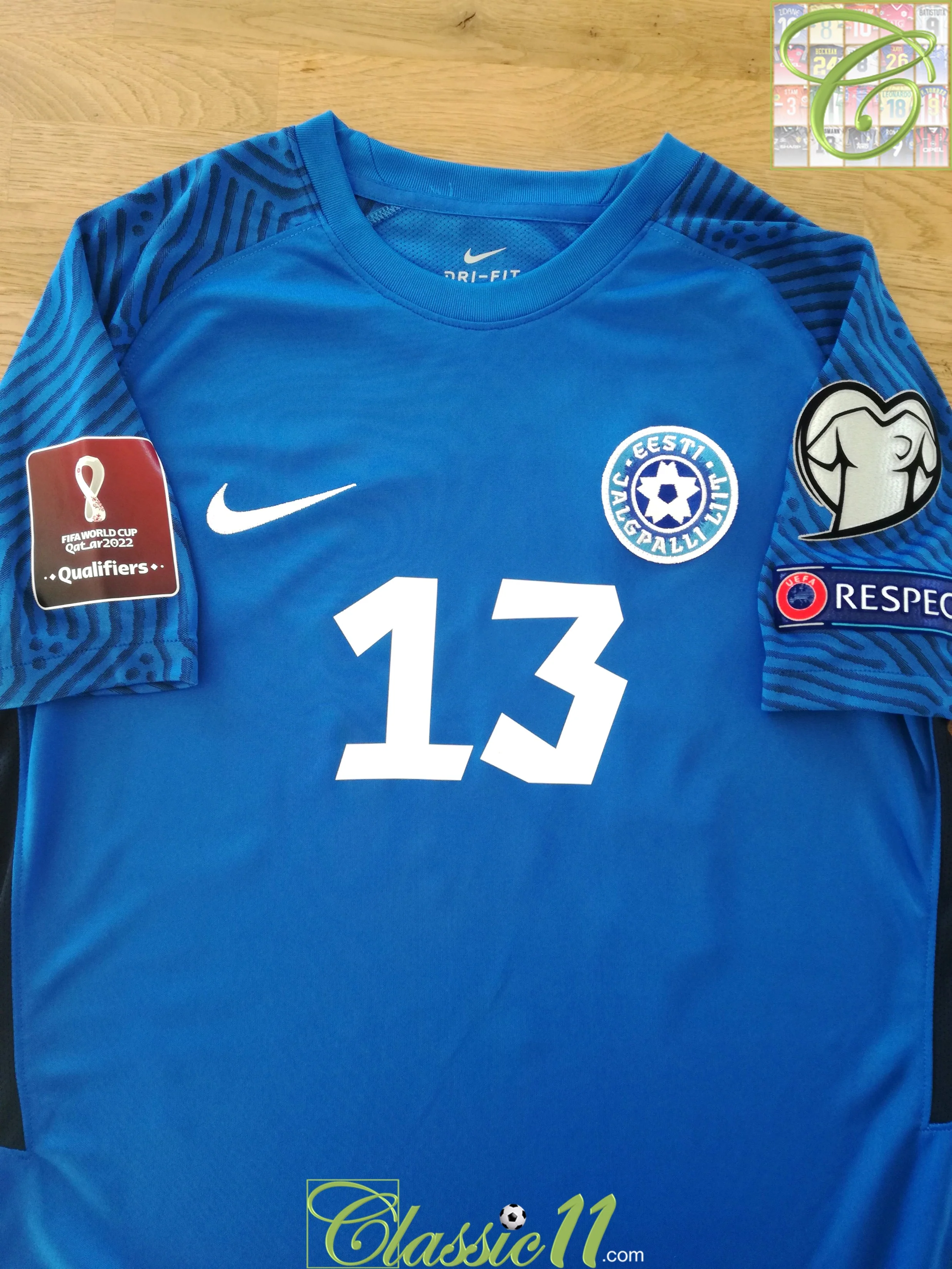2021 Estonia Home World Cup Qualifiers Match Worn (vs Wales) Football Shirt Lilander #13 (M) - Image 2
